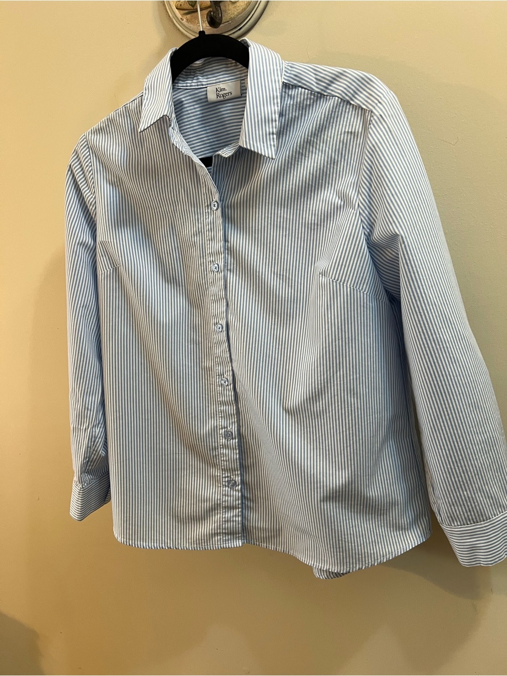 Kim Rogers Woman’s Light Blue & White Striped Button-Down Shirt Size PM